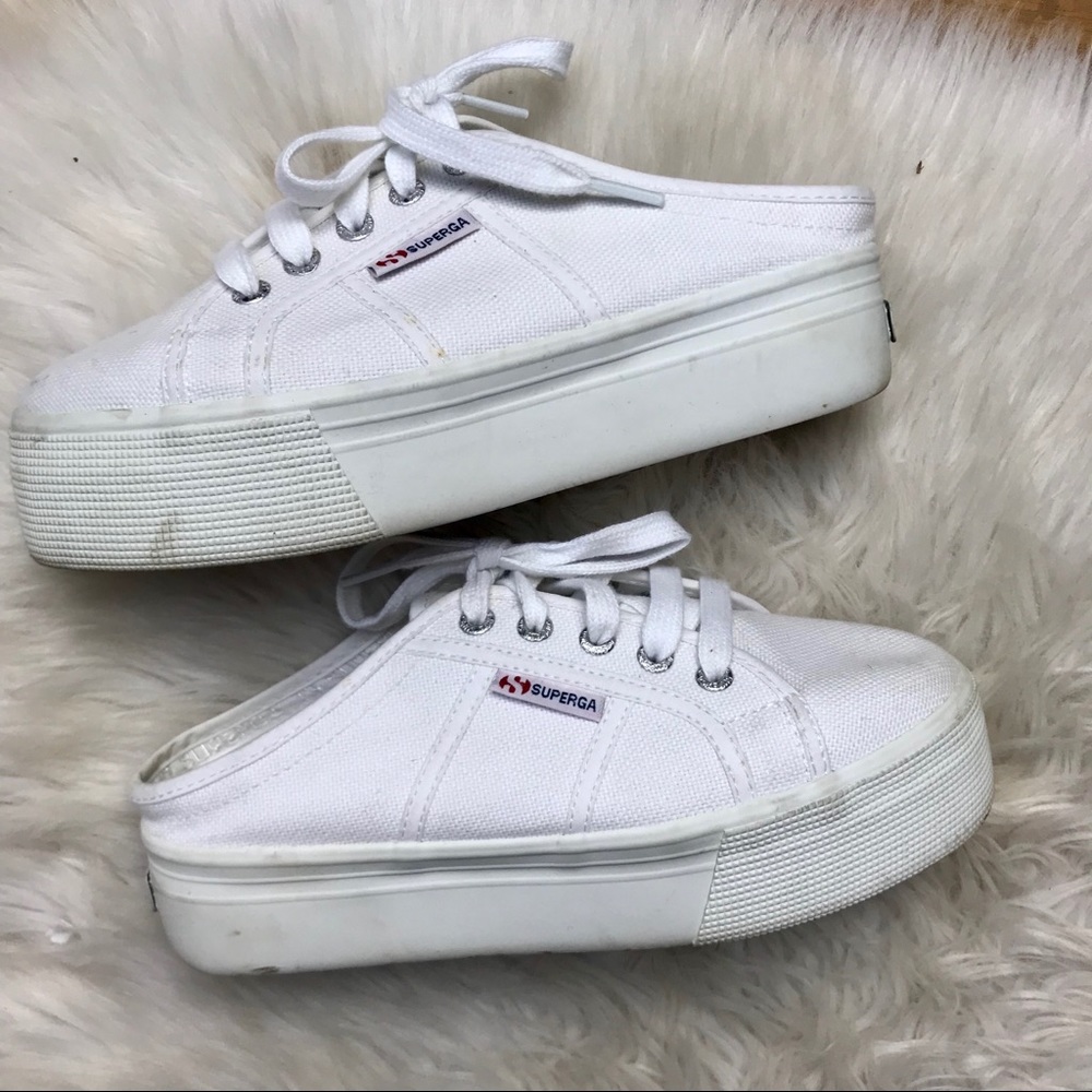 Superga White Platform Slides